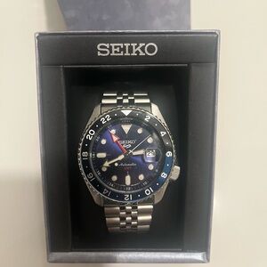 SEIKO 5 SPORTS MEN'S SSK003 AUTOMATIC BLUE DIAL GMT STAINLESS WATCH